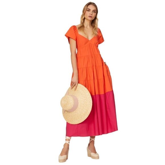 Donna Morgan Cotton Colorblock Maxi Dress Size 16 - Picture 3 of 11